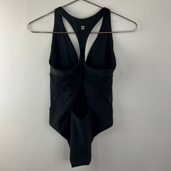 Sweaty Betty Carve Black Mesh Swimsuit Plunge Neck Racerback Strap Sz Small NEW - Picture 4 of 8